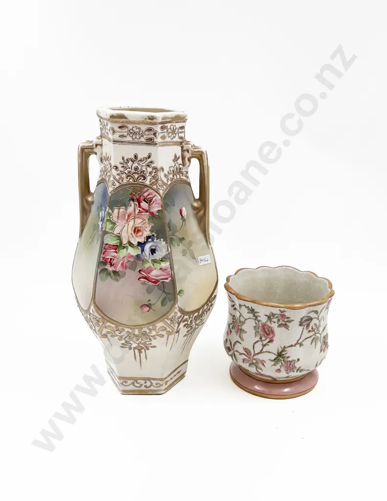 Handpainted Vase with Small Jardiniere Image 1++