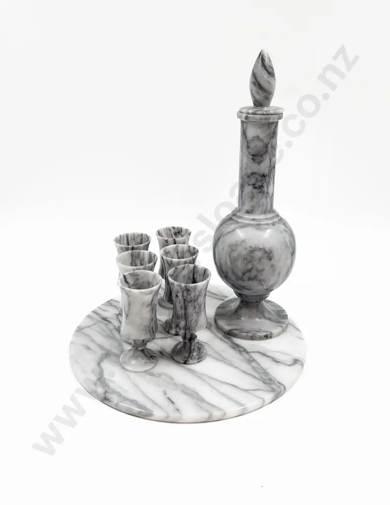 Marble Decanter with Six Matching Glasses and Tray Image 1++