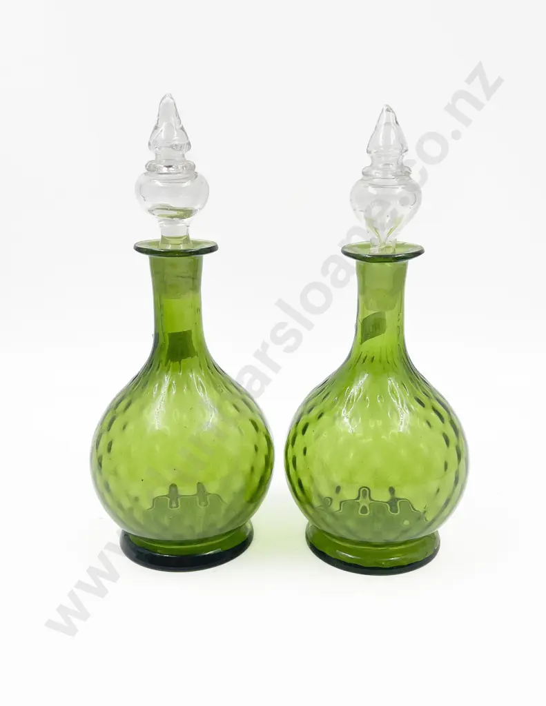 Pair of Green Glass Decanters Image 1++