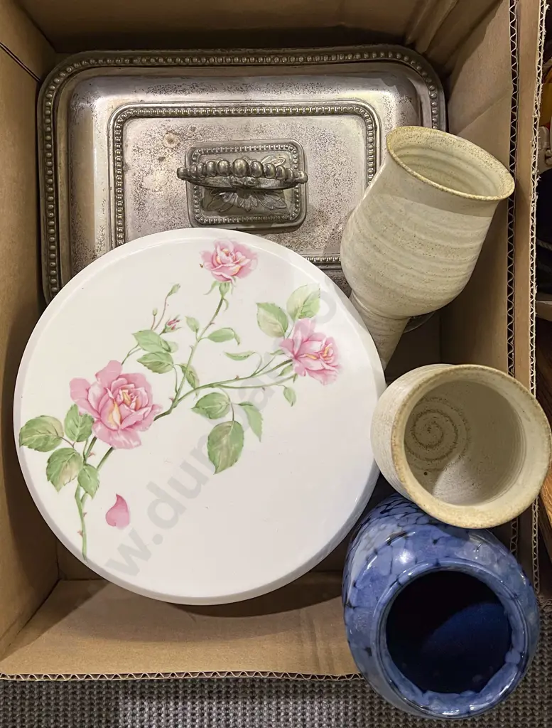 Two Pottery Goblets and Vase together with Cake Stand etc Image 1++