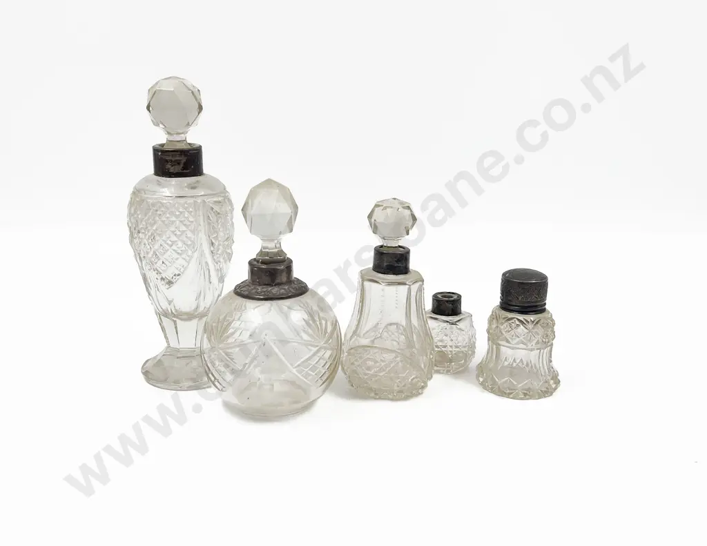 Five Silver Collared Vanity Bottles Image 1++