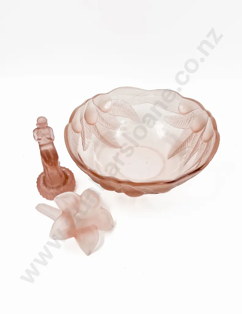 Pressed Glass Bowl with Figural Flower Frog and Flower Image 1++