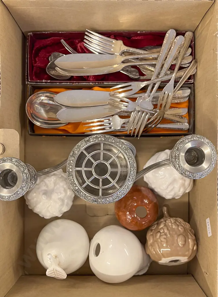 Box of Assorted including S/P Cutlery and Candelabra Image 1++