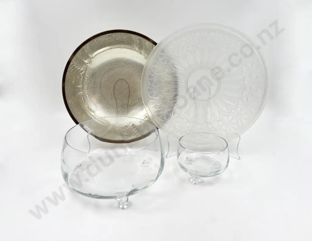 Pressed Glass Shallow Bowl Together with Three Other Glass Pieces Image 1++