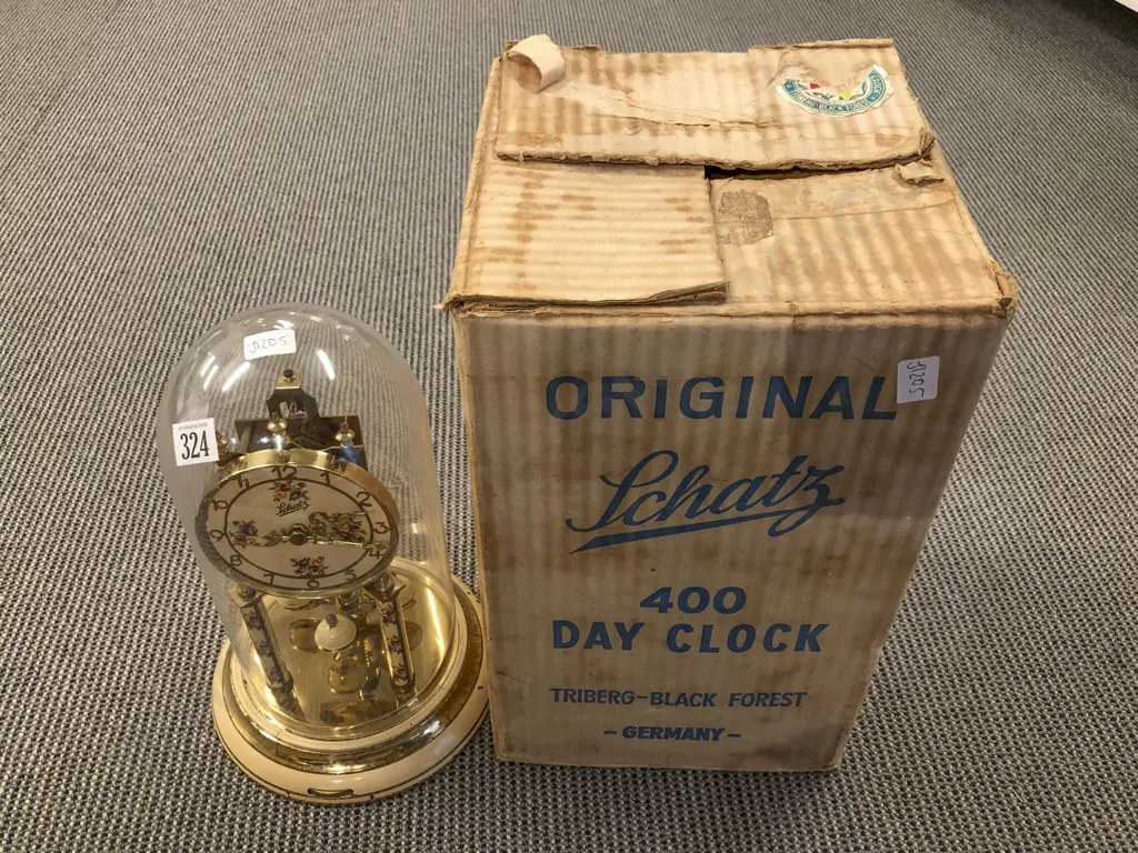 German Dome Cased Clock with Original Box Image 1++