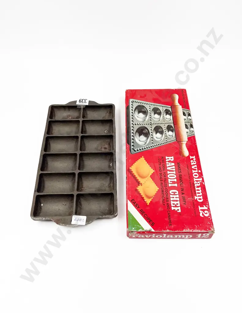 Cast Iron Gem Irons together with Boxed Ravioli Mold Image 1++