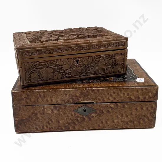 Carved Wooden Jewellery Box and Other