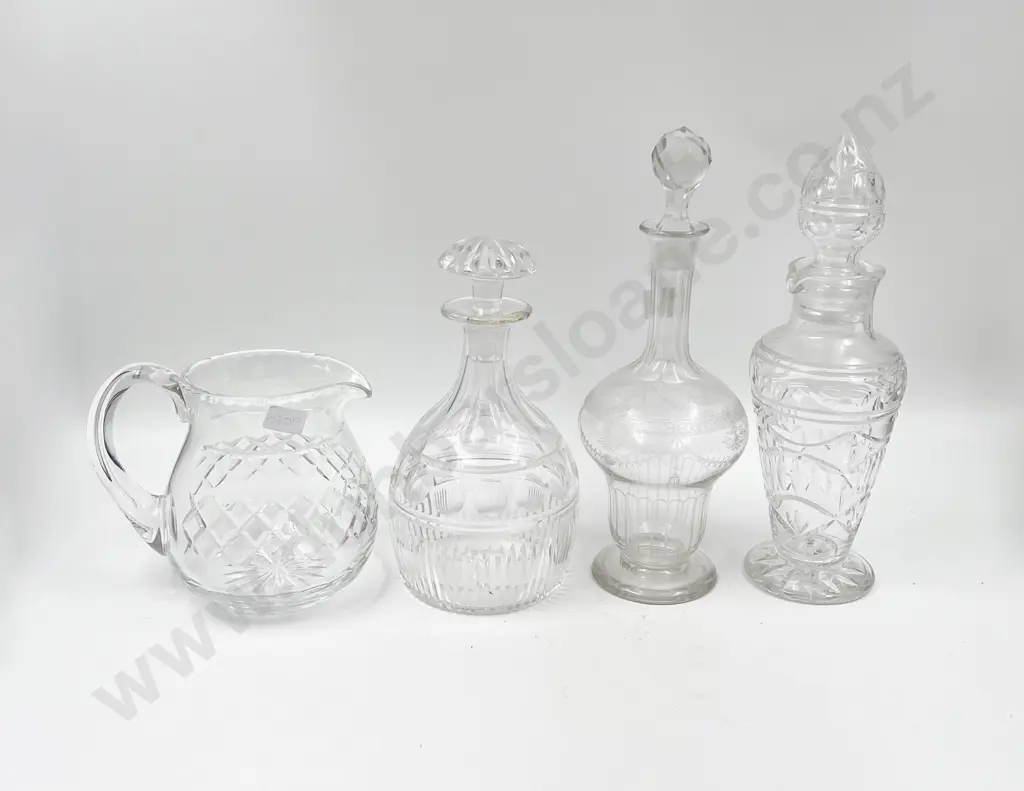 Three Decanters and Crystal Jug Image 1++