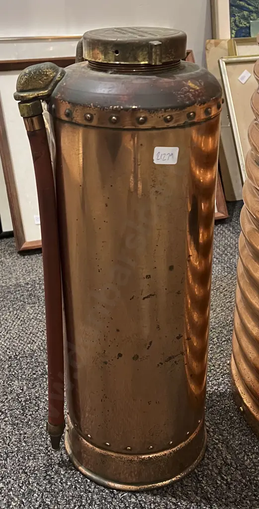 Vintage Copper & Brass Fire Extinguisher Image 1++