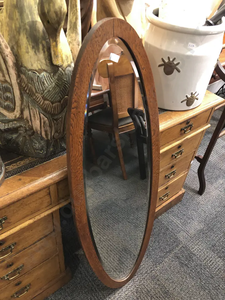 Oak Framed Bevel Edged Large Oval Wall Mirror Image 1++