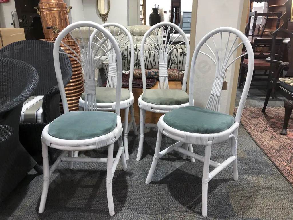 Four Painted Cane Dining Chairs Image 1++