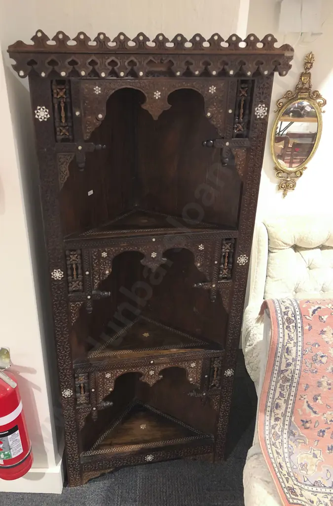 Carved MOP Inlaid Corner Shelf Image 1++