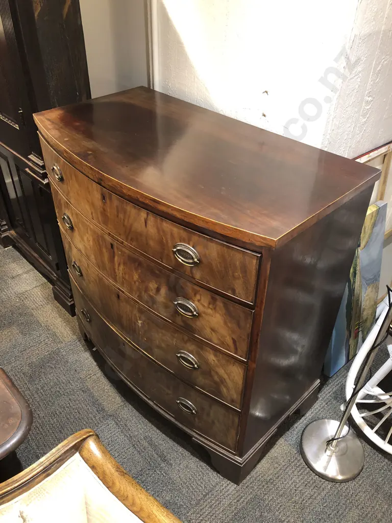 Antique Mahogany Bowfront Chest of Drawers Image 1++