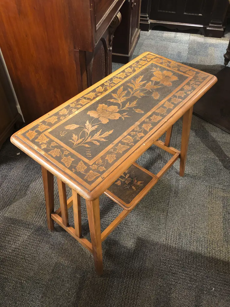 Vintage Two Tier Occasional Table with Floral Design Image 1++
