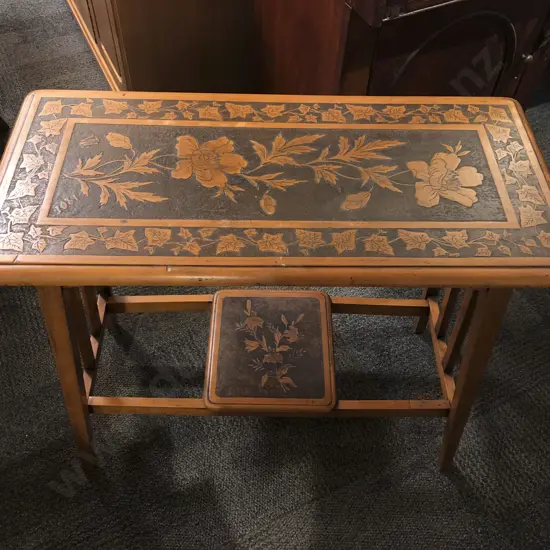 Vintage Two Tier Occasional Table with Floral Design