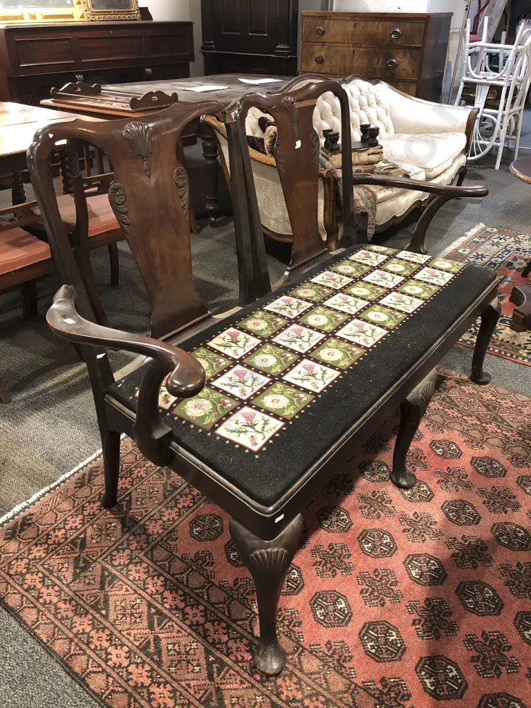 Antique Mahogany Tapestry Seated Settee Image 1++