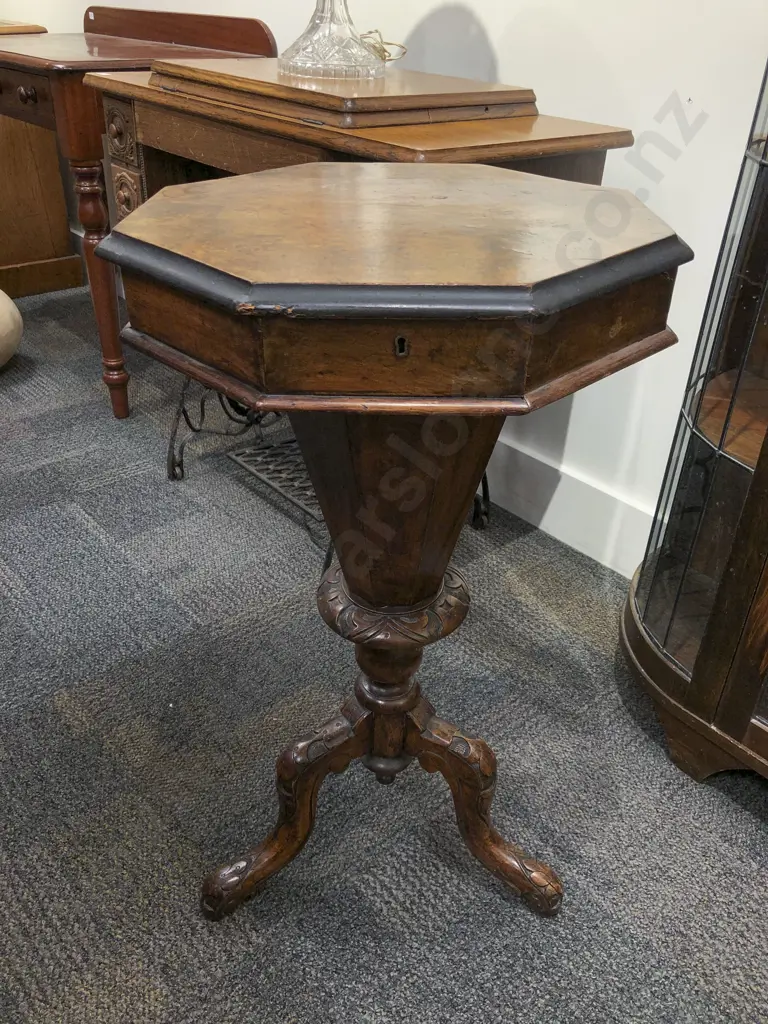 Octagonal Victorian Sewing Table with Fitted Interior Image 1++