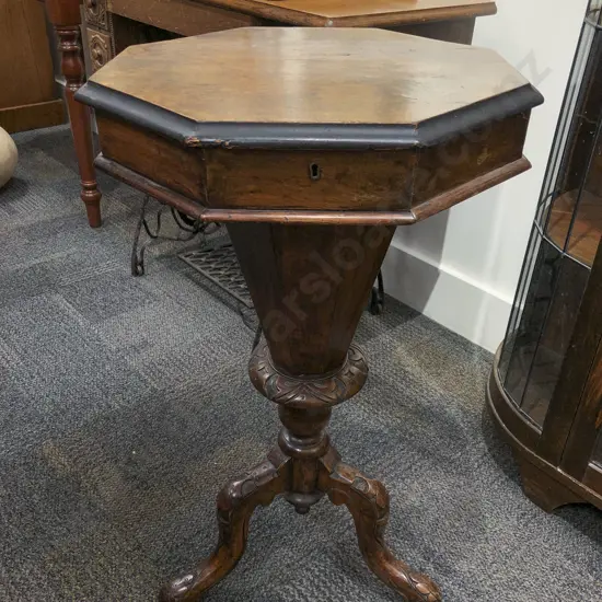 Octagonal Victorian Sewing Table with Fitted Interior