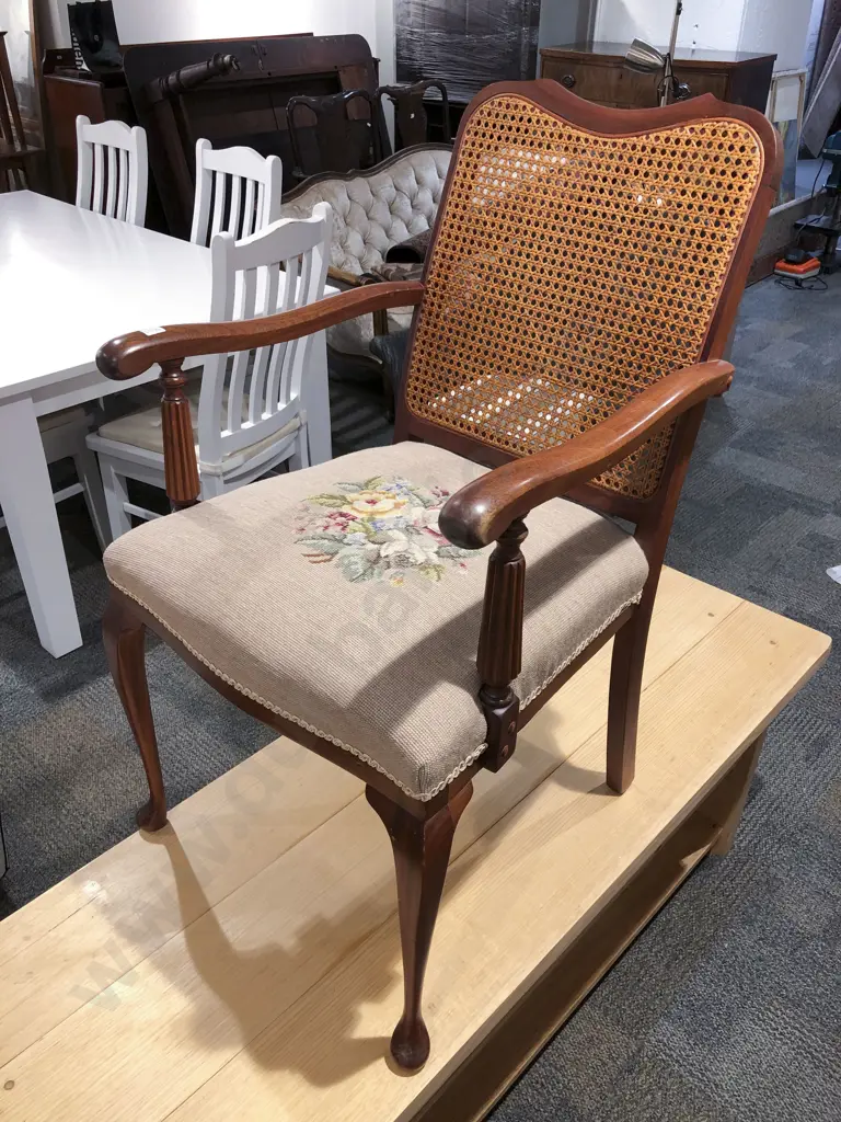 Tapestry Seated Mahogany Armchair Image 1++