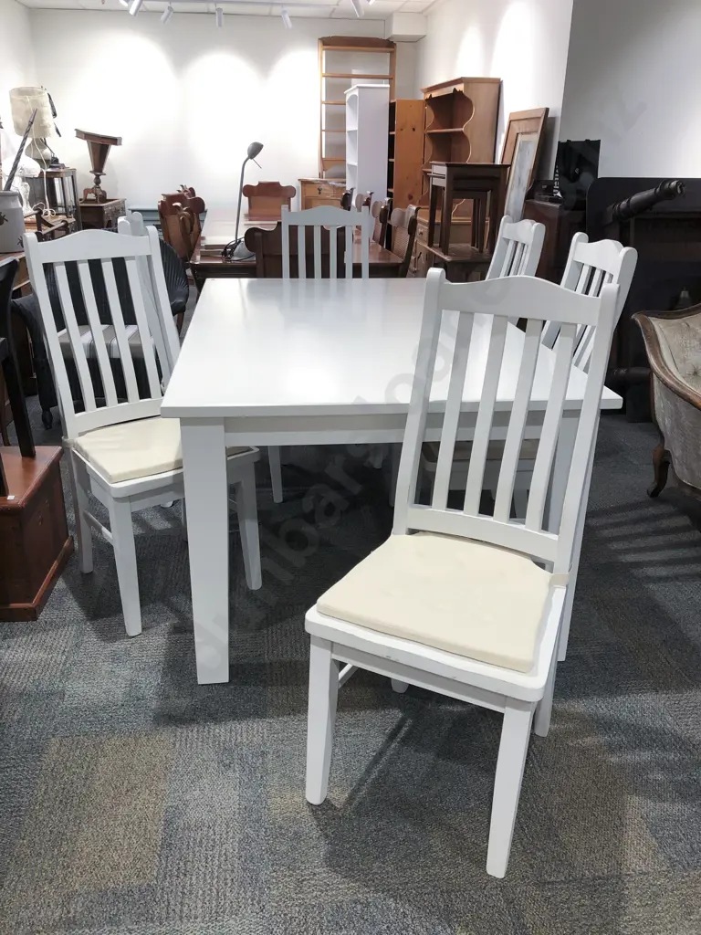 White Painted Dining Table and Six Matching Chairs Image 1++