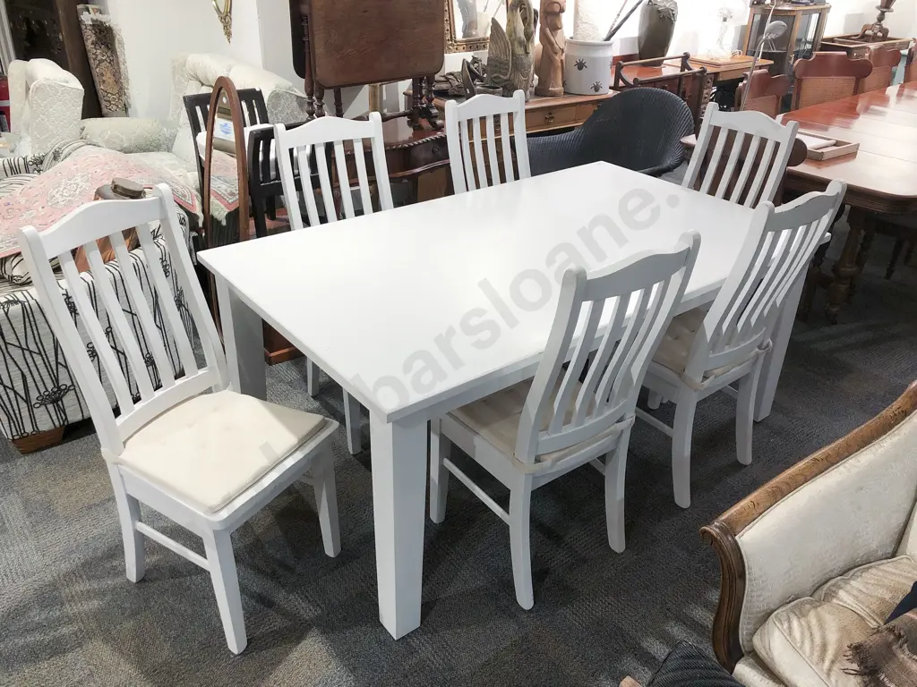 White Painted Dining Table and Six Matching Chairs Image 1++