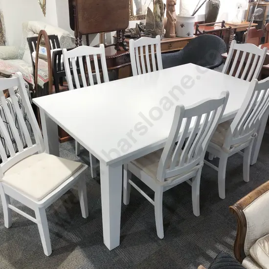 White Painted Dining Table and Six Matching Chairs