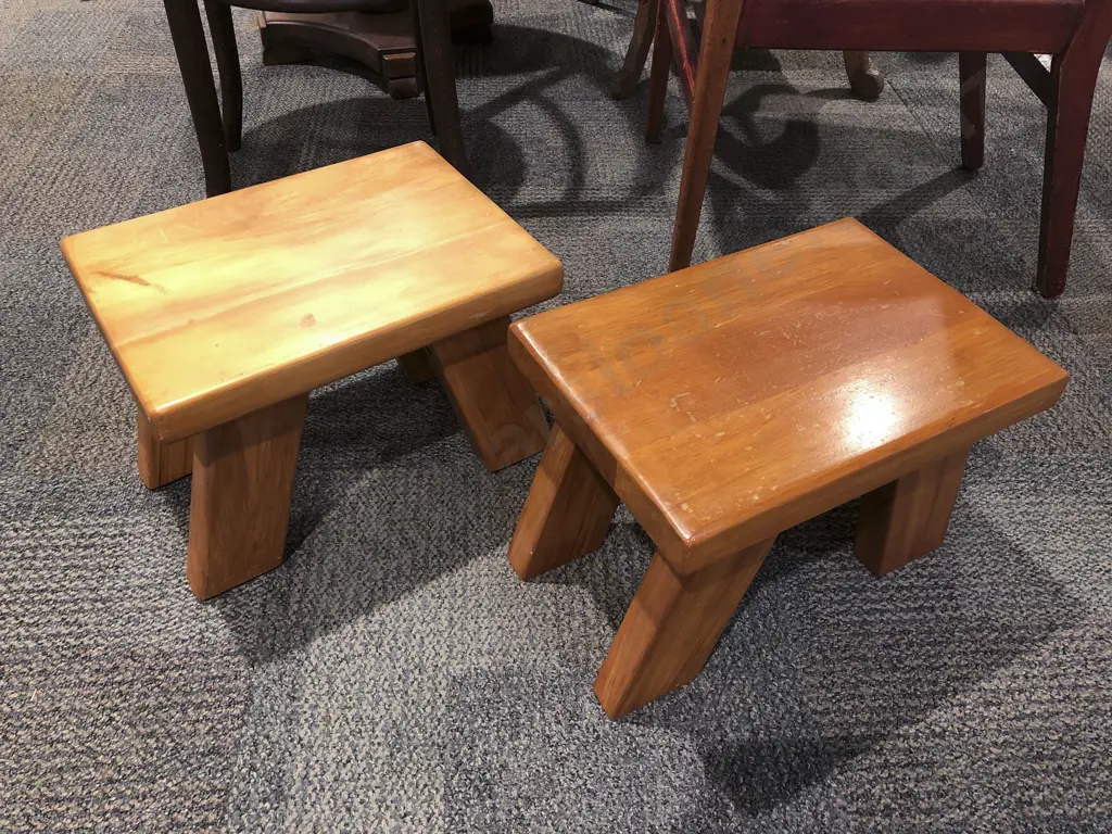 Pair of Low Wooden Stools Image 1++