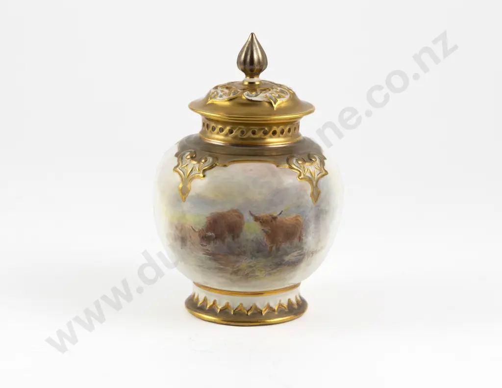Royal Worcester Hand Painted Pot Pourri Vase & Cover Image 1++