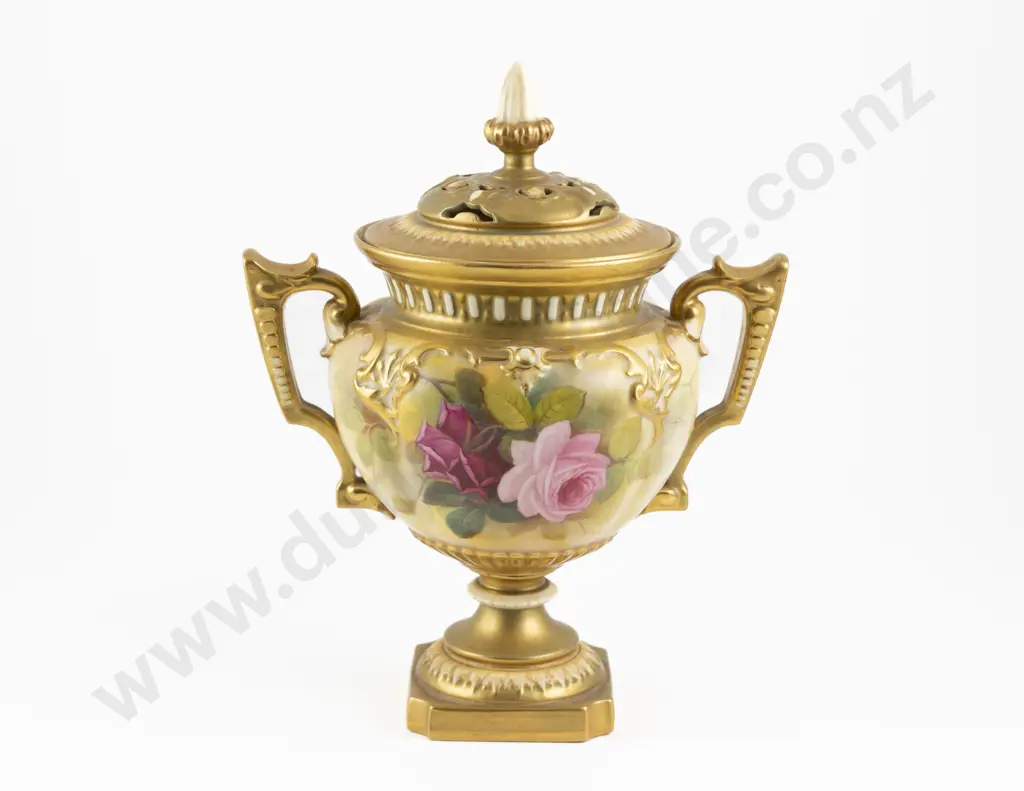 Royal Worcester Hand Painted Urn and Cover Image 1++