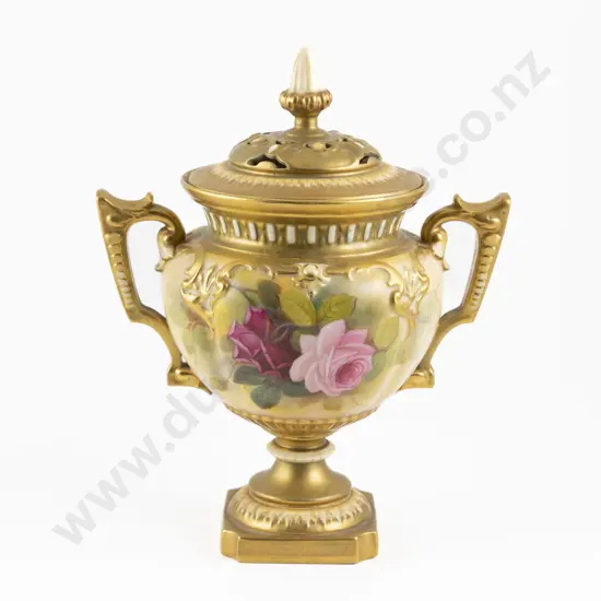 Royal Worcester Hand Painted Urn and Cover