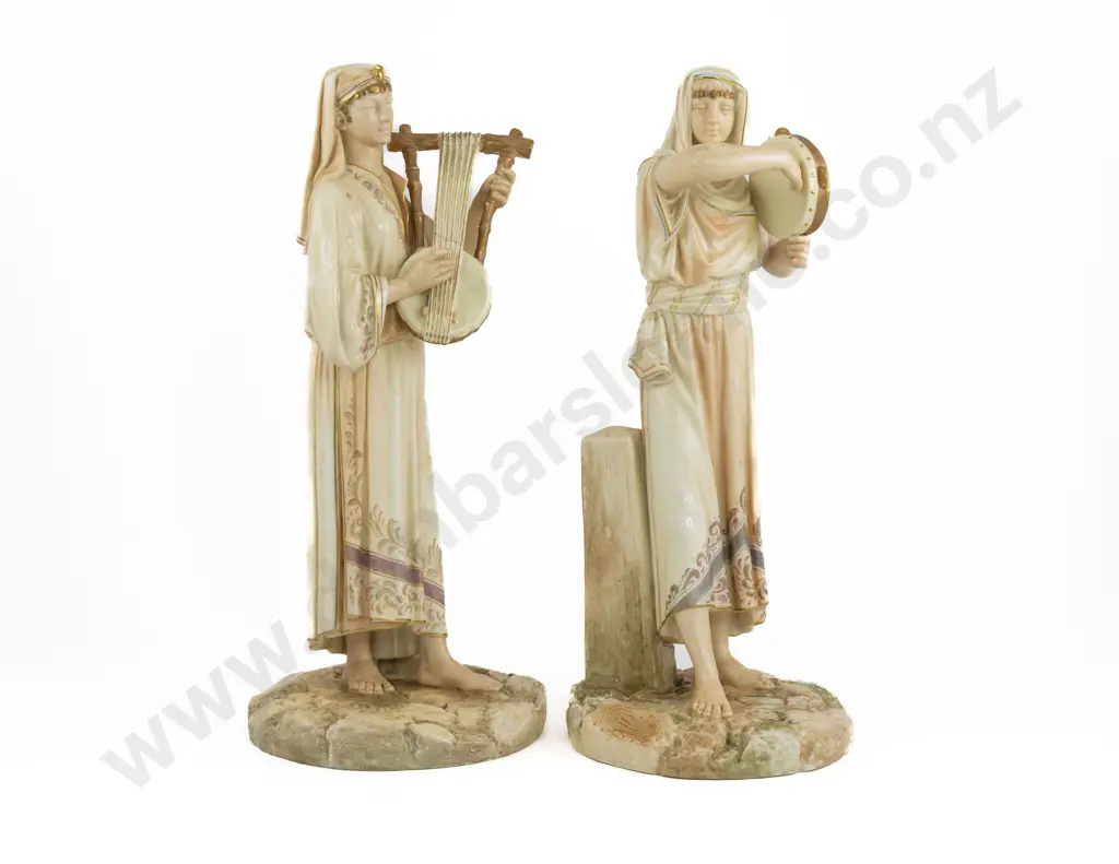 Pair Royal Worcester Egyptian Female Musicians Image 1++