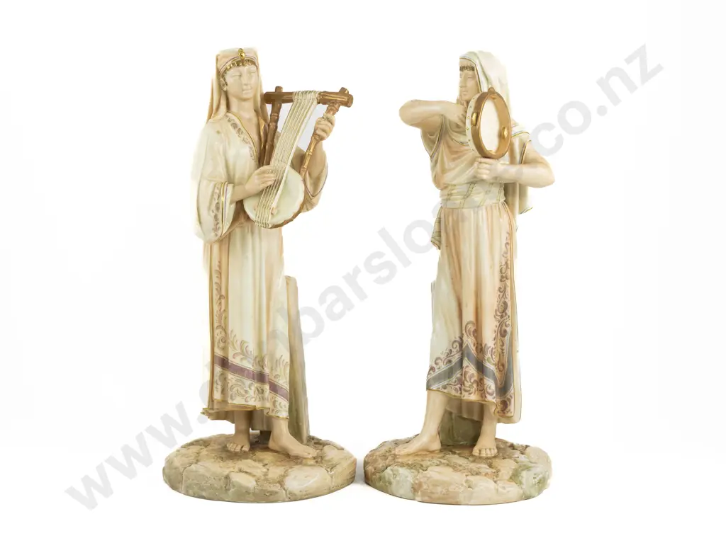 Pair Royal Worcester Egyptian Female Musicians Image 1++