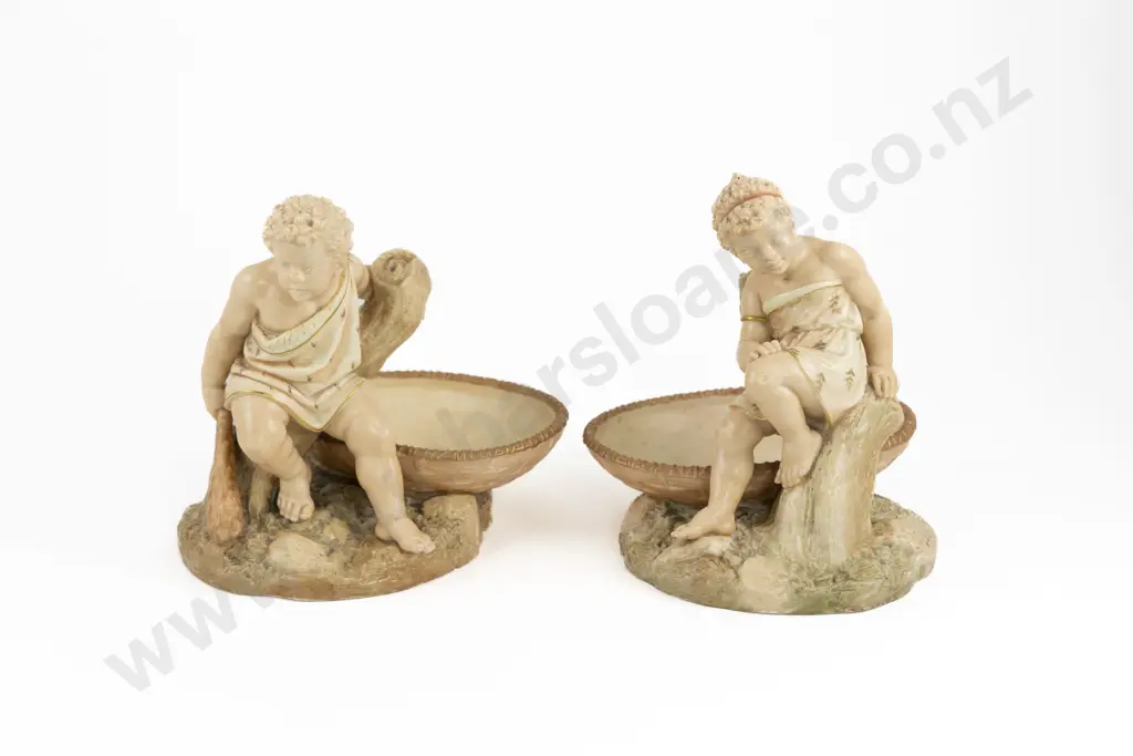 Pair Royal Worcester 'Australia' Boy and 'Africa' Girl Comports Image 1++