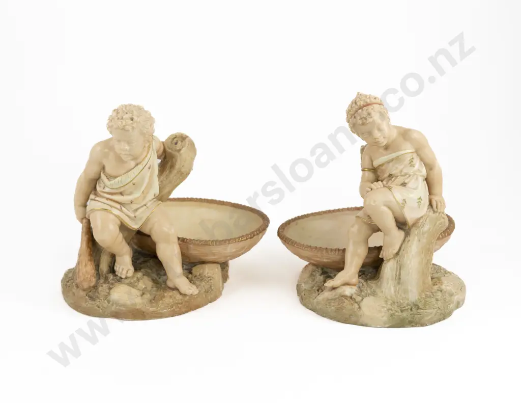Pair Royal Worcester 'Australia' Boy and 'Africa' Girl Comports Image 1++