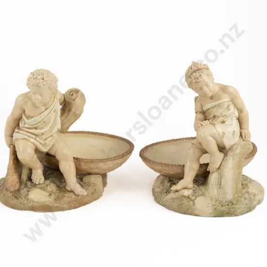 Pair Royal Worcester 'Australia' Boy and 'Africa' Girl Comports