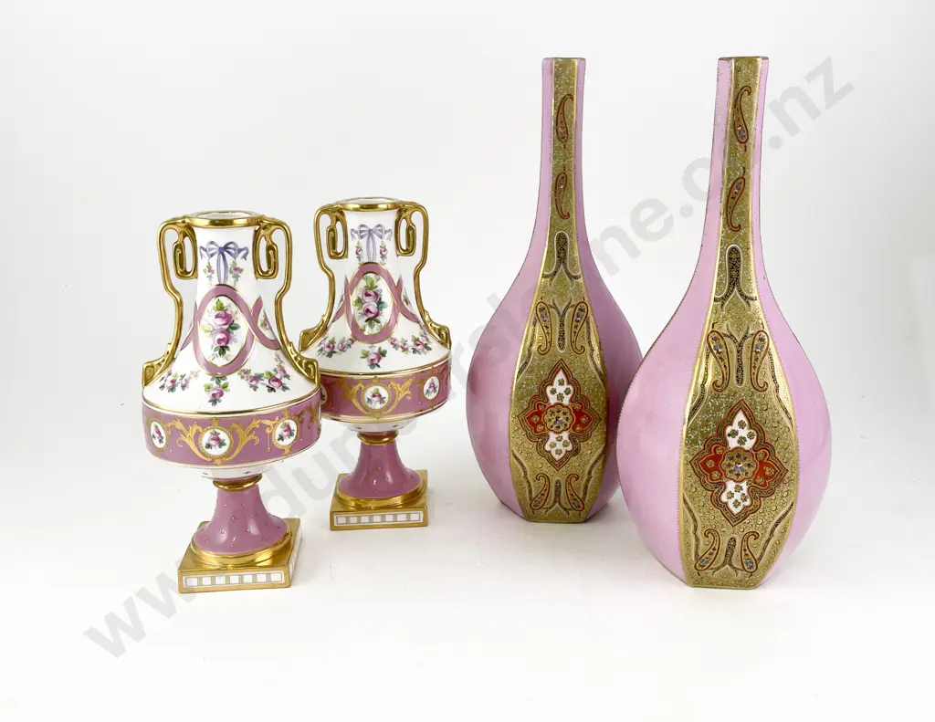 C1920 Pair Minton Specimen Bottle Vases Image 1++