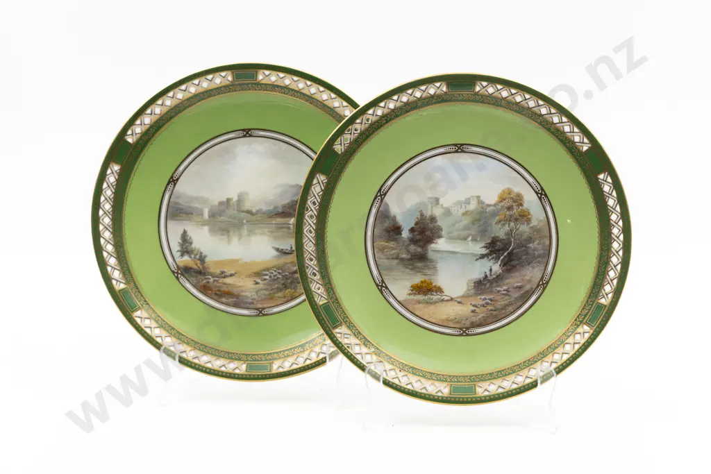 Pair C20th Royal Crown Derby Cabinet Plates Image 1++