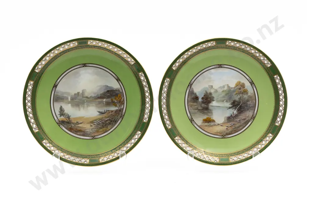 Pair C20th Royal Crown Derby Cabinet Plates Image 1++