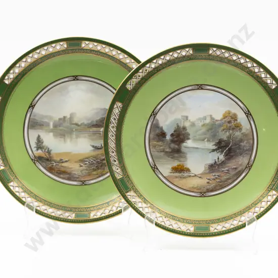 Pair C20th Royal Crown Derby Cabinet Plates