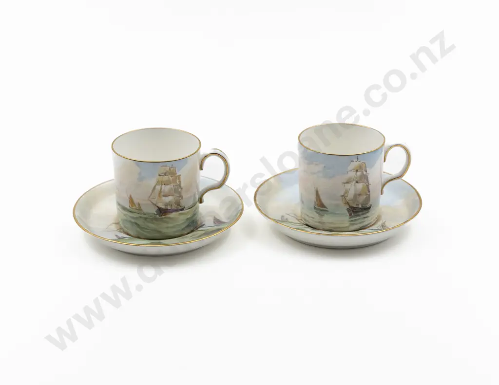 Pair C20th Royal Crown Derby Coffee Can and Saucers Image 1++
