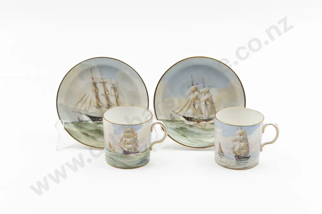 Pair C20th Royal Crown Derby Coffee Can and Saucers Image 1++