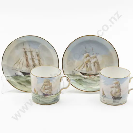 Pair C20th Royal Crown Derby Coffee Can and Saucers