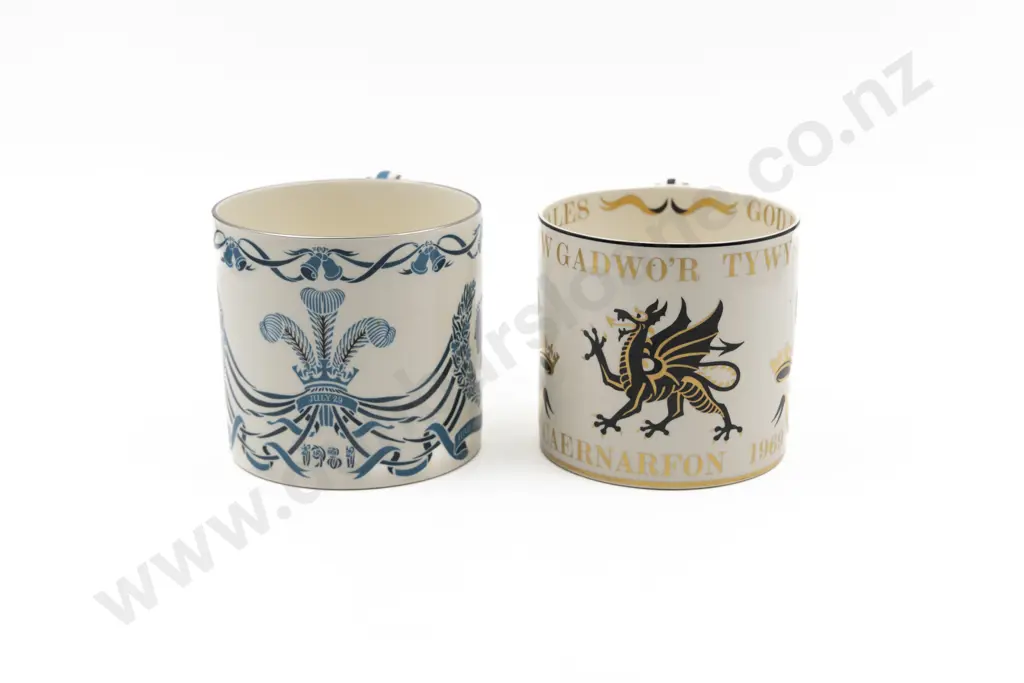 Two Wedgwood Royal Commemorative Mugs Designed By Richard Guyatt Image 1++