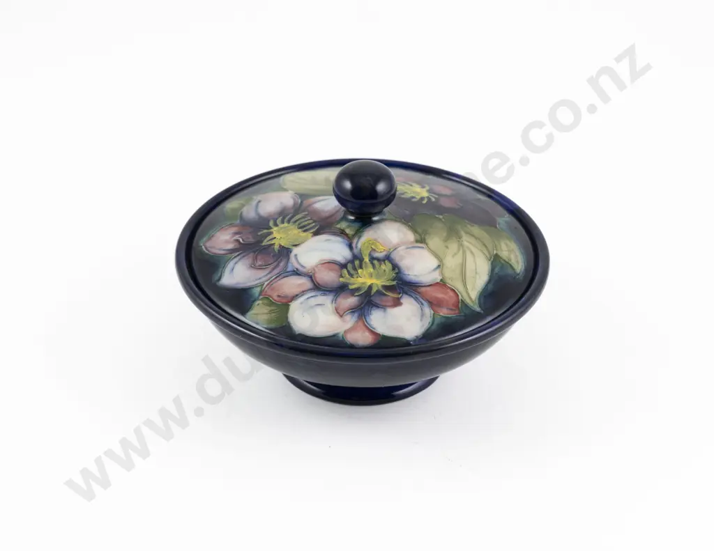 William Moorcroft Clematis Pattern Footed Circular Bowl & Cover Image 1++