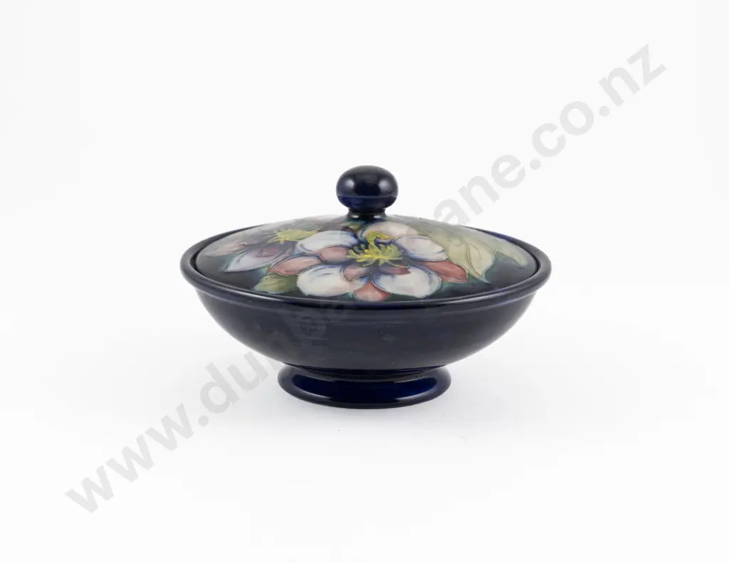 William Moorcroft Clematis Pattern Footed Circular Bowl & Cover Image 1++