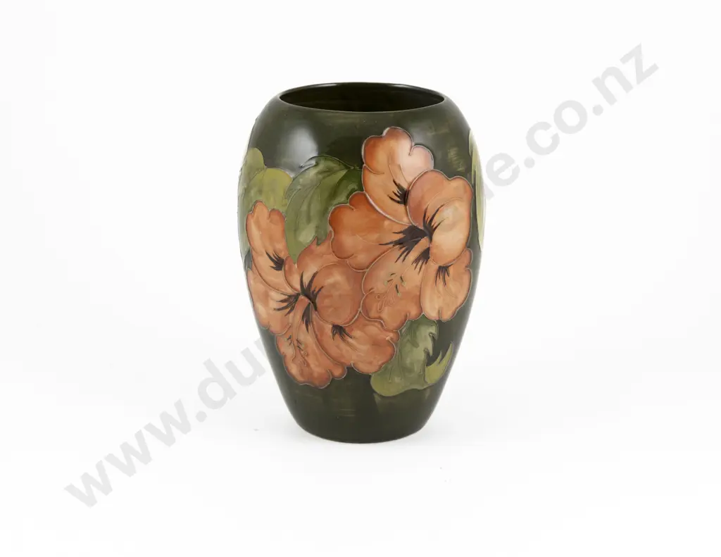 William Moorcroft Coral Hibiscus Pattern Ovoid Vase Image 1++
