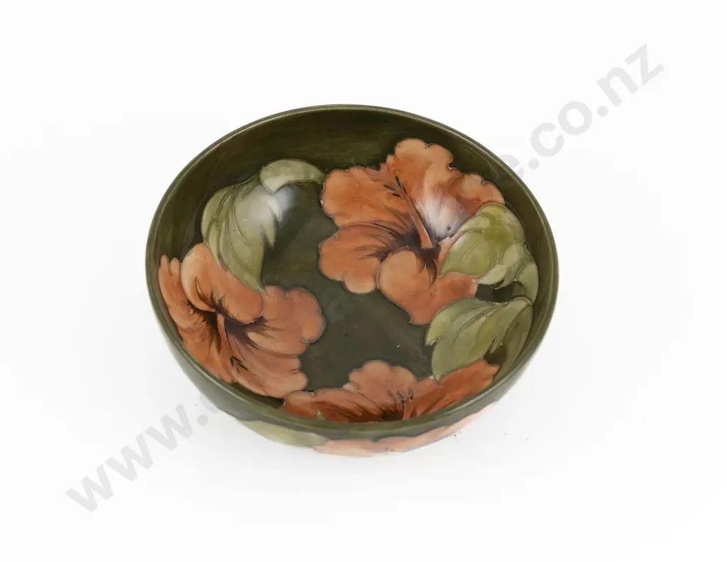 Walter Moorcroft Coral Hibiscus Pattern Footed Circular Bowl Image 1++