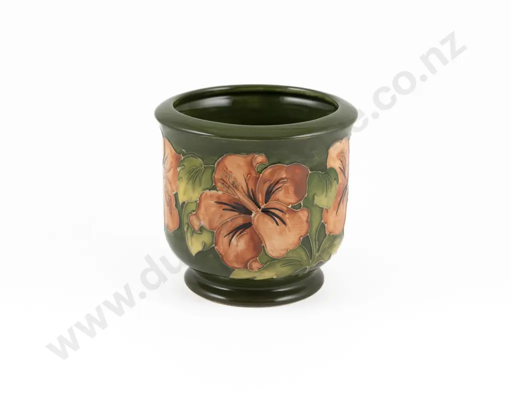 Walter Moorcroft Coral Hibiscus Pattern Planter Image 1++