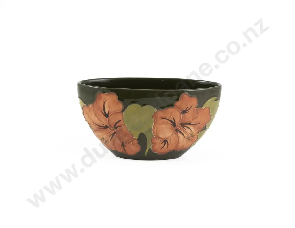 Walter Moorcroft Coral Hibiscus Pattern Oval Bowl Image 1++