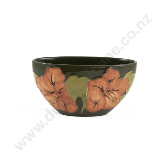 Walter Moorcroft Coral Hibiscus Pattern Oval Bowl